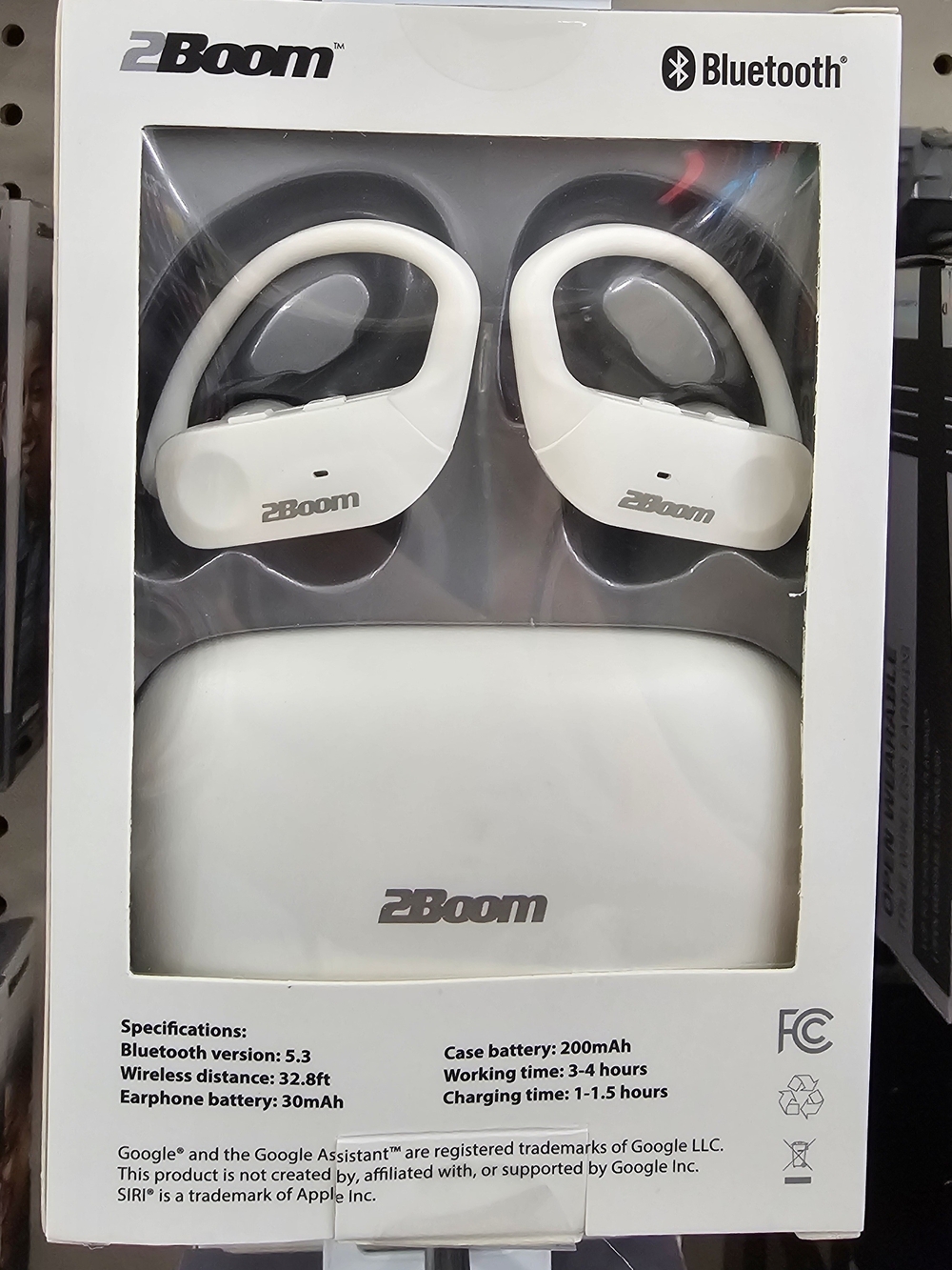White Bluetooth Earhook Headphones - Wireless Sports Earbuds